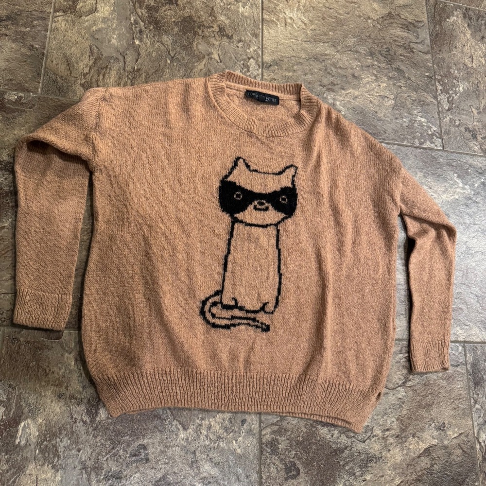 Topshop Petite Mohair Knit Sweater Cute Cat Burglar Design‎ Women's Size US 4 P
